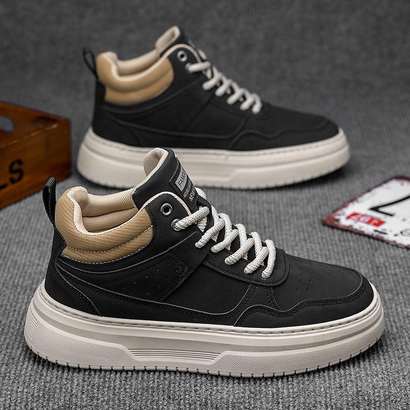 Herbst neue Herren High-Top Skateboard-Schuhe lässig vielseitig Leder Nischenschuhe Plateau Student Sport