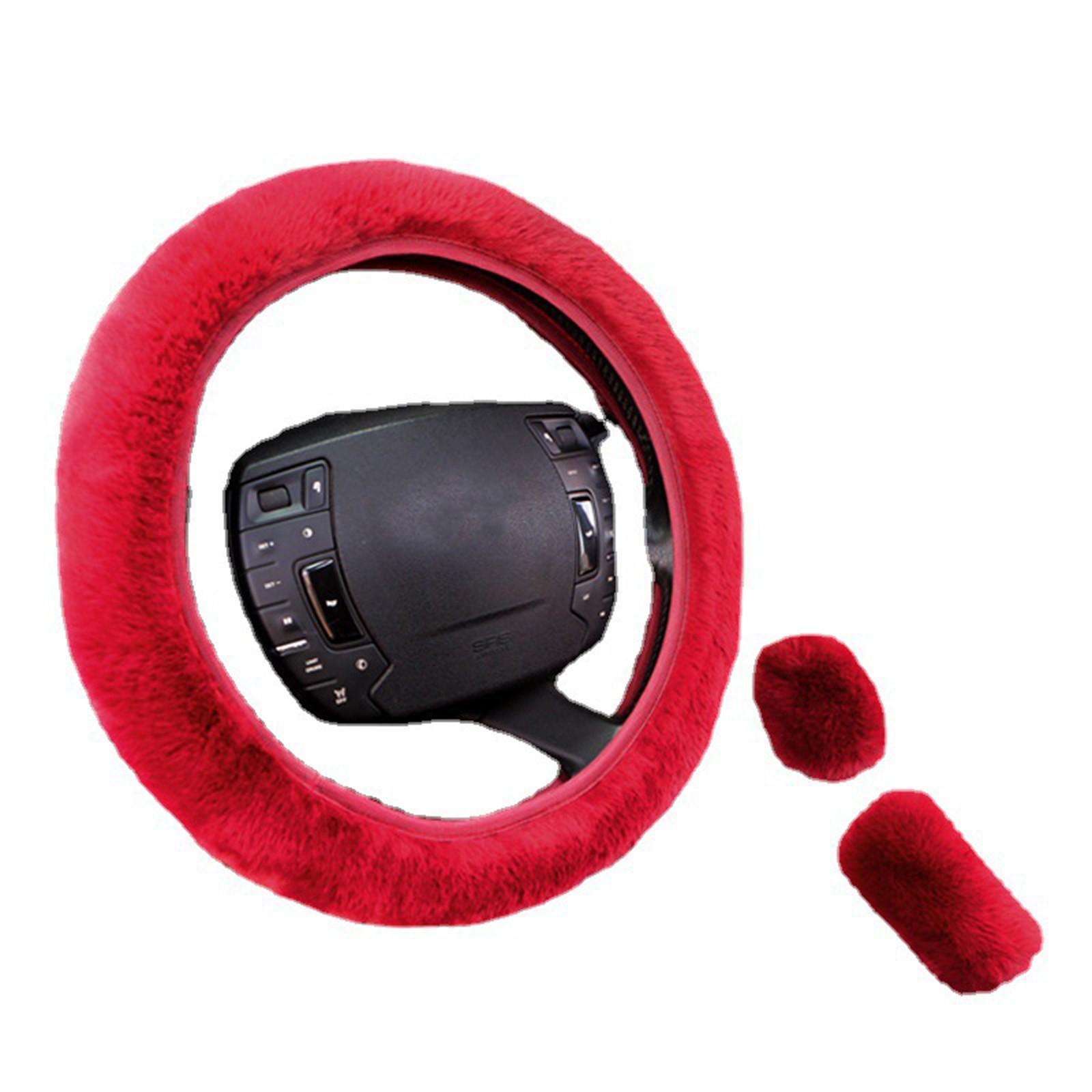 

Автомобильный короткий плюшевый чехол на руль из трех частей, чехол на плечо, подлокотник, накладка на ящик красный