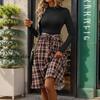 YYFS Women's Fashion Fall Winter Plaid Print Long Sleeve Stand-collar High Waist Casual Dresses