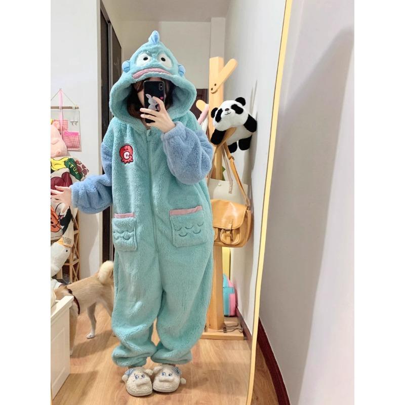 

Уродливая рыба Цельный Большой рот Уродливая рыба Мужской и женский Велюровый С длинным рукавом Смешной Цельный Комплект домашней одежды S