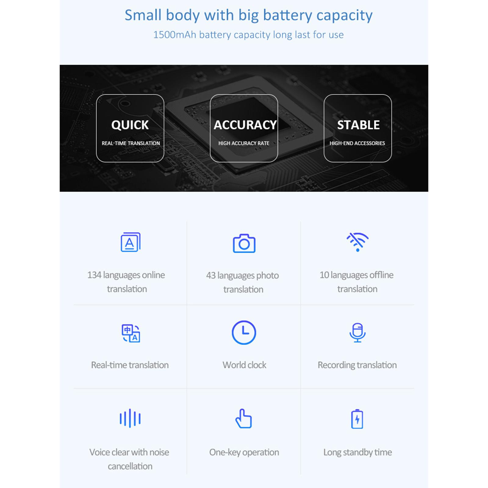 

Портативное устройство для перевода языков T11, голосовой переводчик с 134 языками, голосовой перевод, 10 офлайн-переводов серый