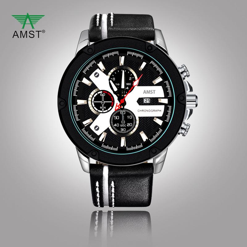 

AMST Aimeishi Светящиеся Кварцевые Мужские Часы-Хронограф - Модные Повседневные, Водонепроницаемые, с Кожаным Ремешком