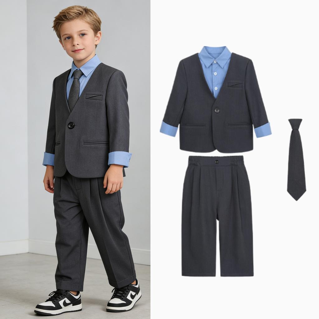 Completo da Bambino Primavera Nuovo Set Smoking Formale per Ragazzo Blazer Cravatta Pantaloni Set per Pianoforte Presentatore Discorso Cerimonia Outfit Scolastico Bambino Piccolo 8 10 Anni