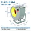 4-72 Industrial High-Power Centrifugal Fan for Exhaust, Dust Removal, and Smoke Extraction.