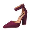 European & American Matte Pointed Toe Chunky Heel High Heels - Plus Size 8899