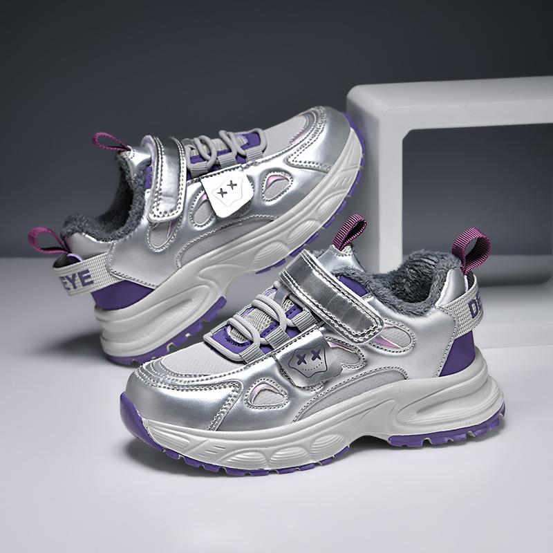 2025 winter new children's cotton shoes velvet warm Velcro men's and women's sports shoes lightweight student running shoes