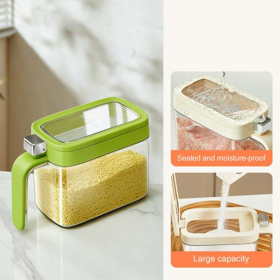 Spice Jars for Kitchen, Clear Seasoning Containers with Flip Lid And Spoon, Airtight Salt Sugar Storage Bottle, Multipurpose Condiment Organizer