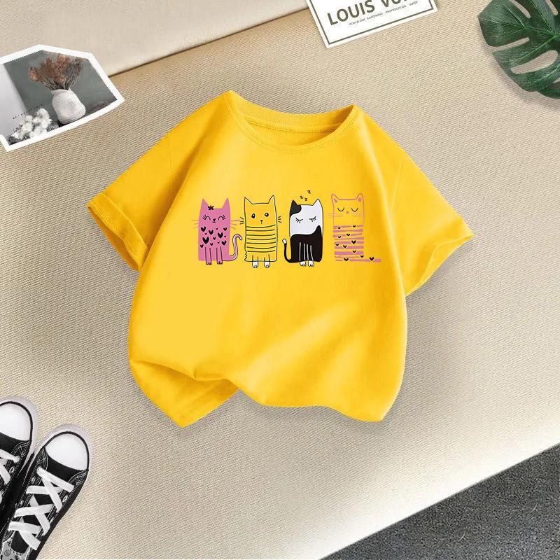 Cute Cat Printed Summer New Product Children's Clothing Children's Short Sleeved T-shirt Baby Fashion Pure T-shirt