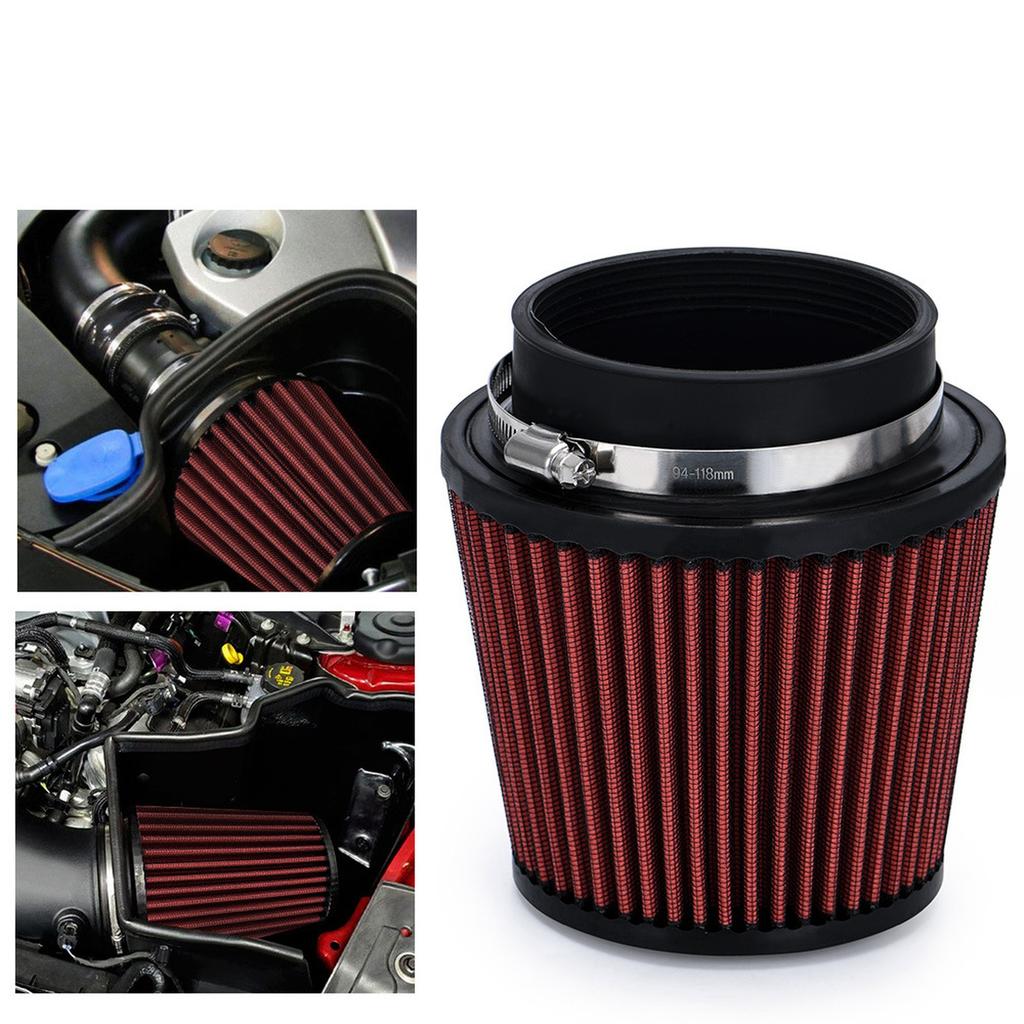 Neck 4" 100mm Universal Car High Cold Intake Filter Power Intake Inlet System Head Cleaner Red