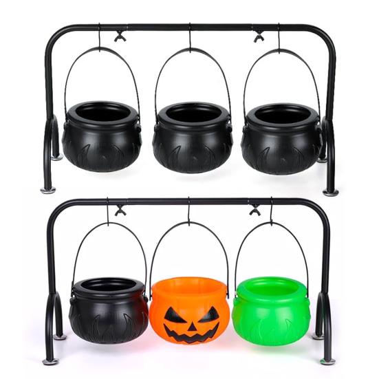 Yousheng Halloween Decoration Witches Cauldron Serving Bowls Set with Iron Rack Skeleton Hooks Plastic Candy Bowl for Indoor Outdoor Party Decorations