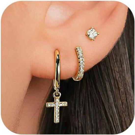 Gold-Plated Brass Hoop Earrings Fashion Set - European & American Design