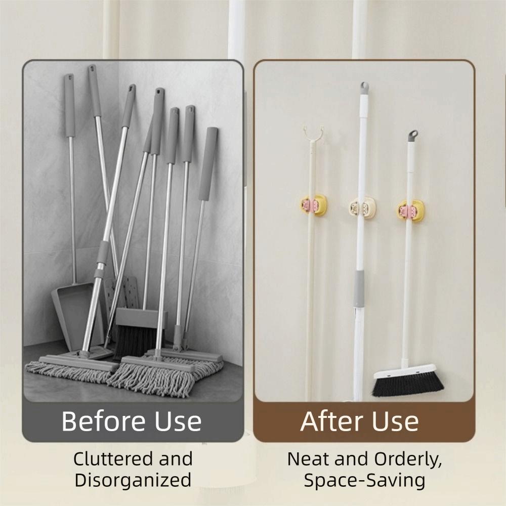 Multi-functional Plastic Suction Cup Mop Clamp Wall Mounted Waterproof Mop Broom Holder Reusable Cute Broomstick Hanger Balcony