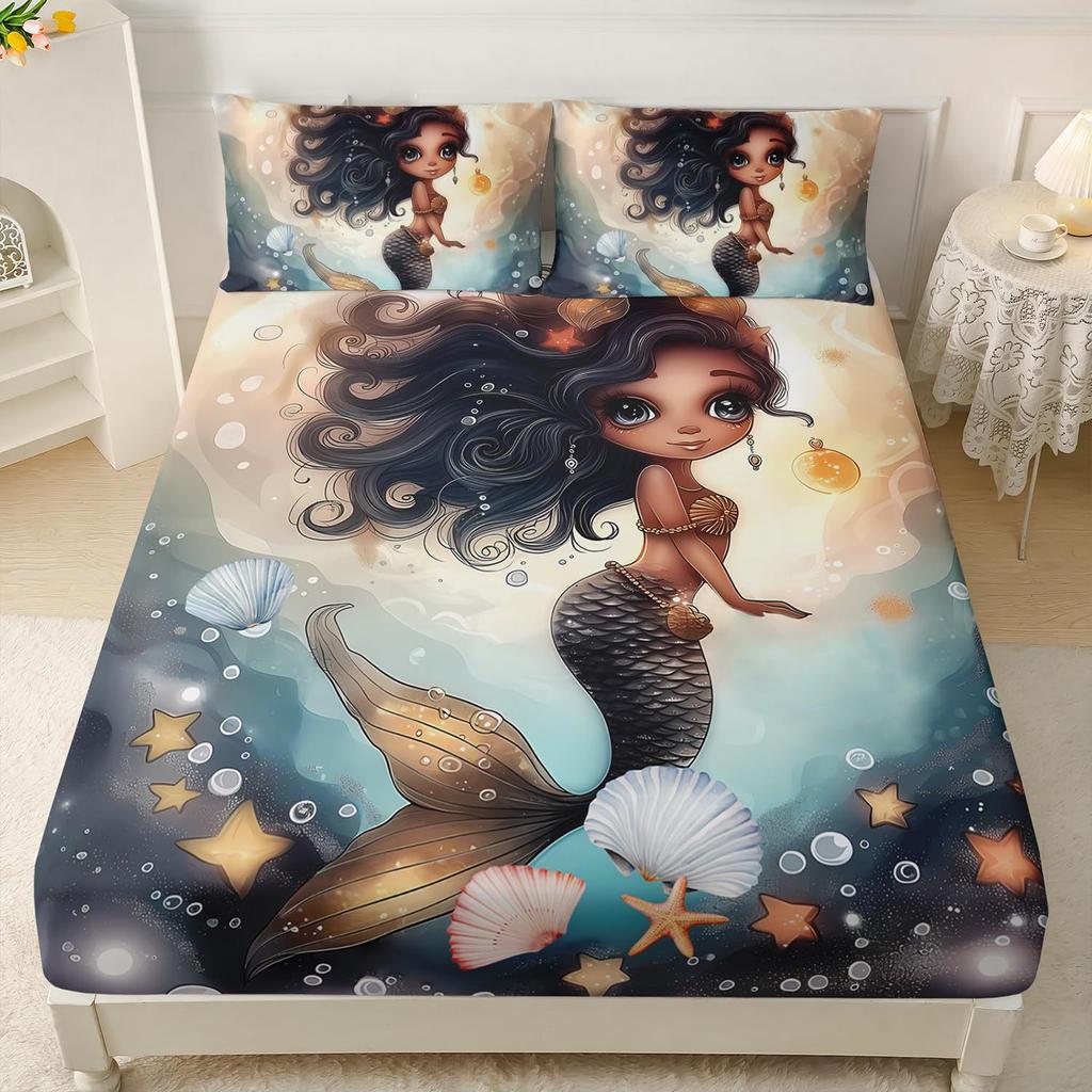 Cute Cartoon Salamander Pattern Bed Hat Three-Piece Digital Printing Bedding Set Adult Children