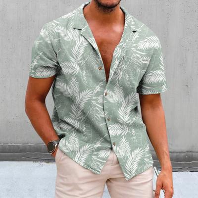Men's Summer Hawaiian Beach Shirt Leaf Print Single-breasted Buttons Soft Polyester Material for Casual Streetwear And Vacation Style