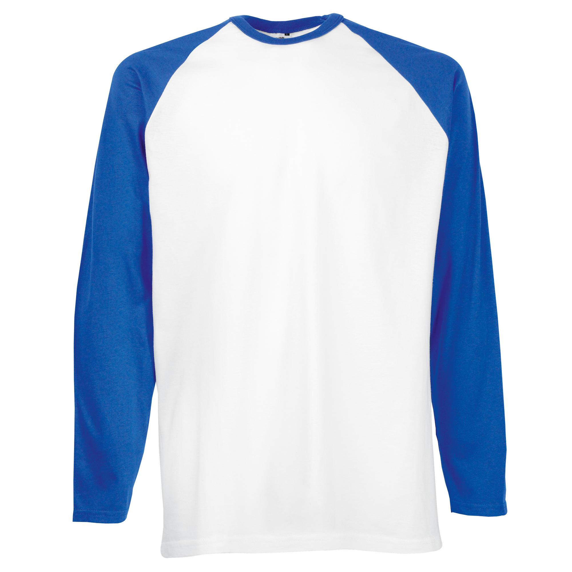 Fruit Of The Loom Honkbal T-shirt met lange mouwen voor heren L koningsblauwe kleur/wit