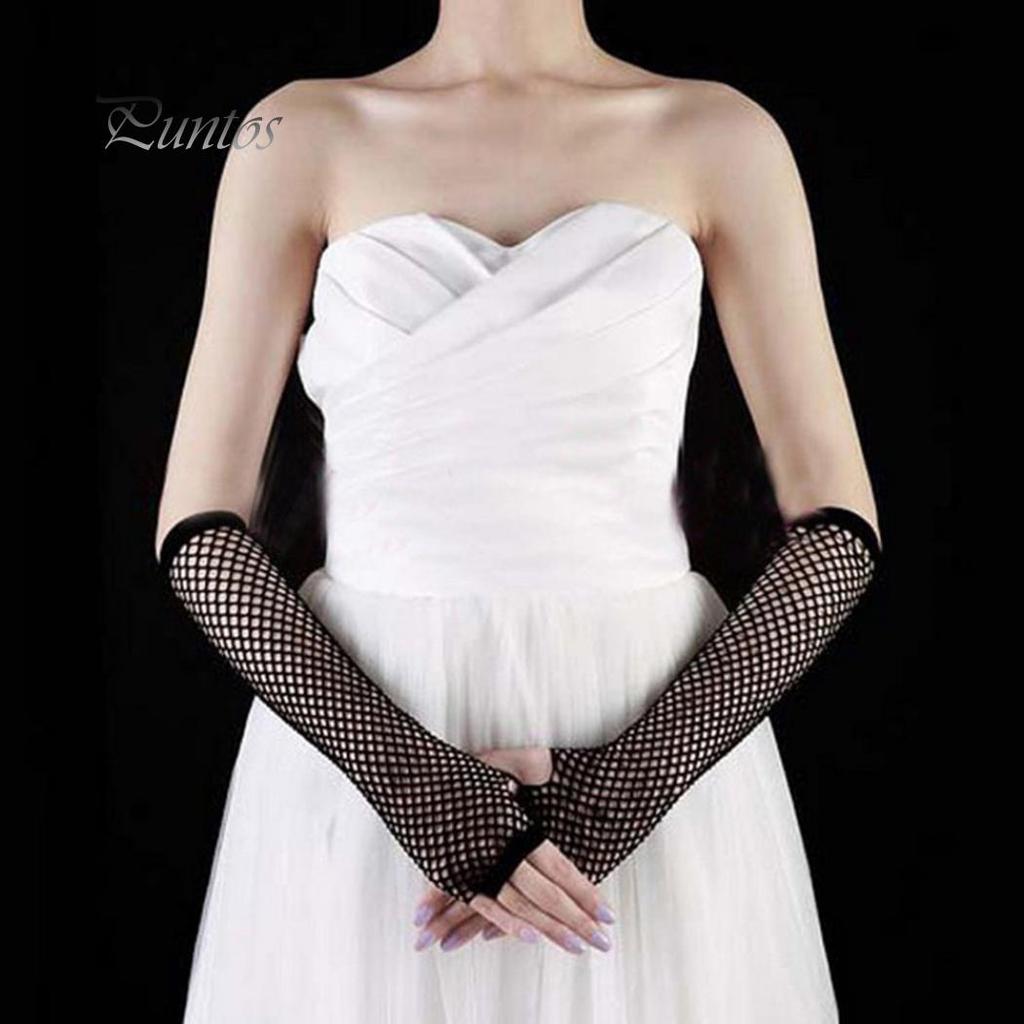 Lady Disco Dance Costume Fishnet Gloves Black