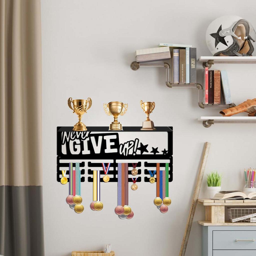 Wall Mount Display Rack with Hooks for Awards and Decor