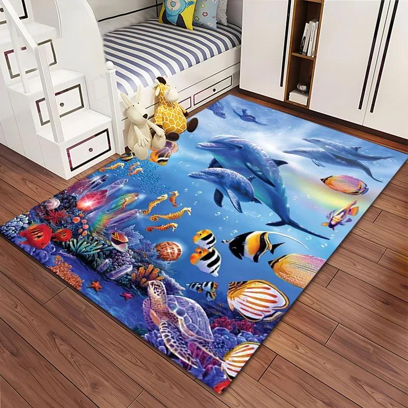 HD Underwater World 3D Illusion Seabed Cartoon Carpet,Rug for Living Room Rug for Bedroom Sofa Doormat Decor Non-slip Floor Mat
