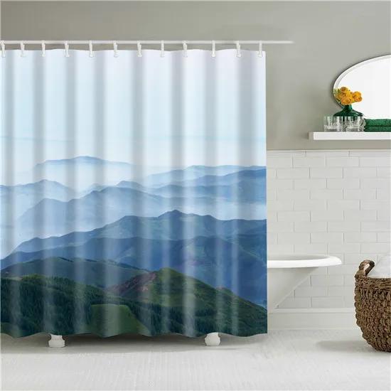 Beautiful Scenic Forest Mountain Shower Curtains Fabric Waterproof Polyester Bathroom Curtain For Bath With Hooks 180X180Cm