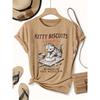Women's Elegant Short Sleeve Cat Baking Theme Printed Round Neck Women's T-Shirt