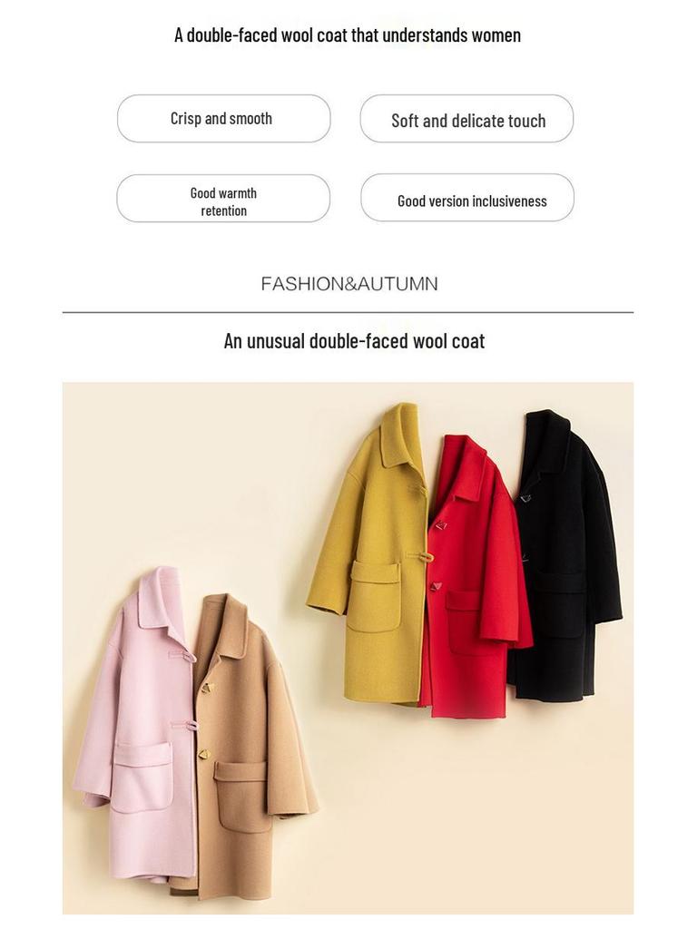 New Autumn/Winter Double-Faced 100% Wool Coat with Peter Pan Collar - Mid-Length, Loose Fit, Fashionable Temperament Overcoat