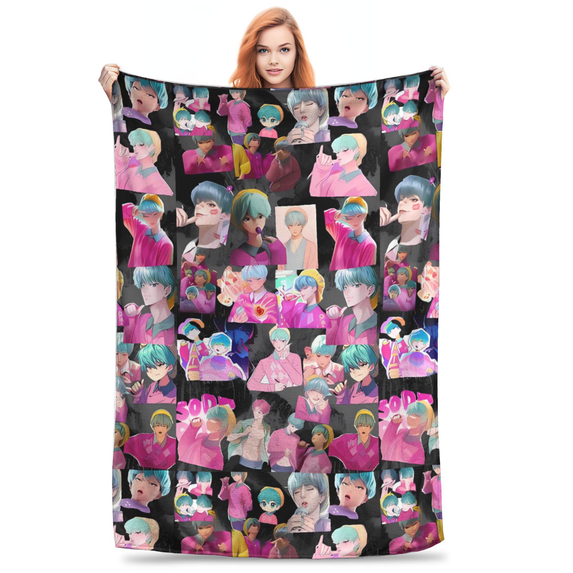 Soft Warm Blanket Airplane Anime Baby Saja Boys Kpop Demon Hunters Throw Blanket Flannel Bedspread For Bedroom Sofa Bed Cover 30x40in