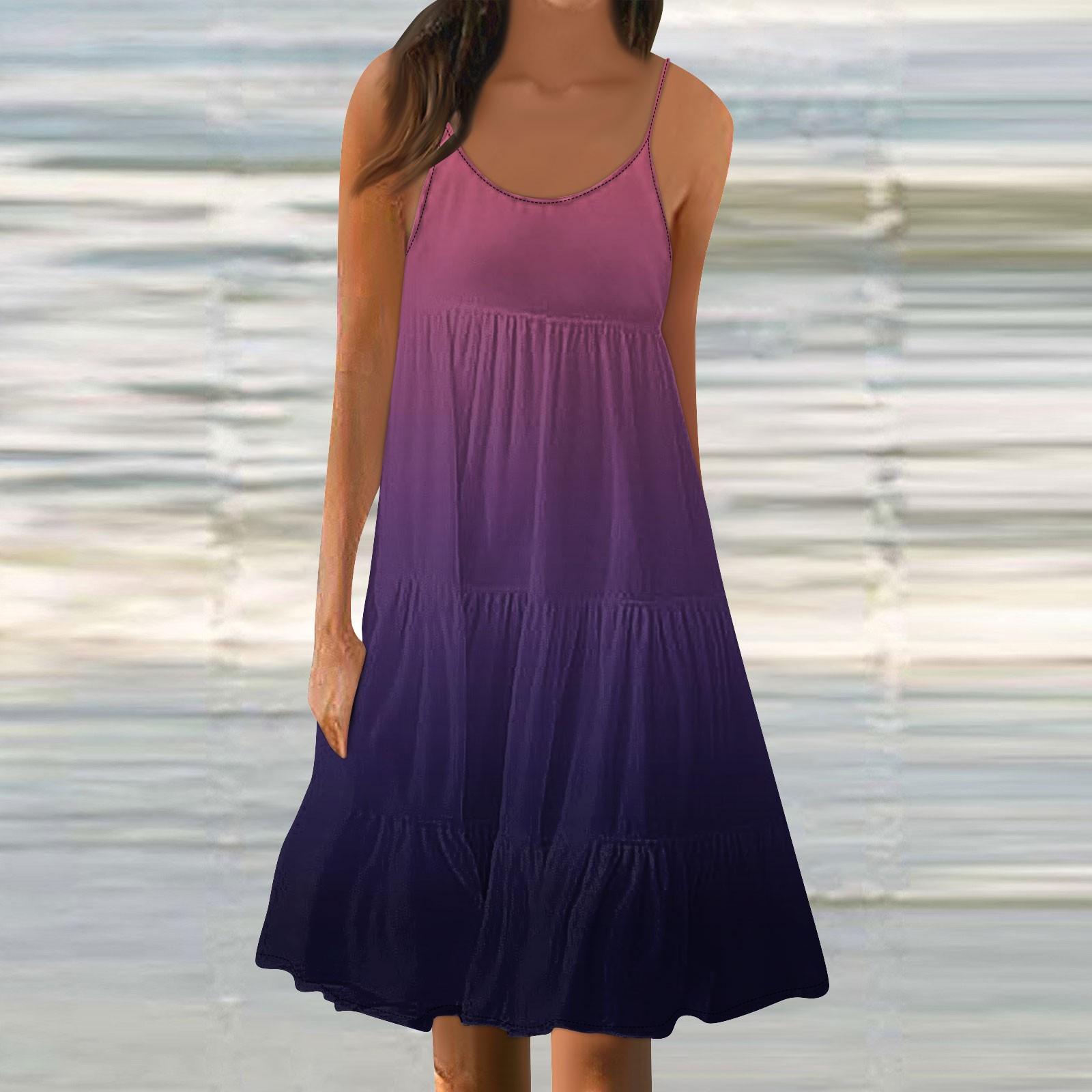 Женские летние модные свободные повседневные пляжные платья-майки с градиентом S — фото 7