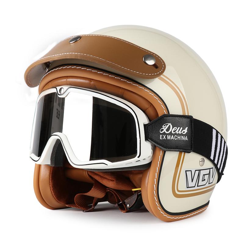 Retro helmet, four season cruising motorcycle, half helmet, men's and women's bubble mirror, electric bike safety helmet