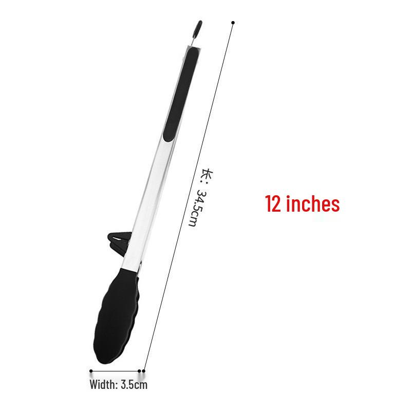 High-Temperature Resistant Silicone and Stainless Steel Food Tongs - Ideal for Barbecue, Roasting, and Bread.