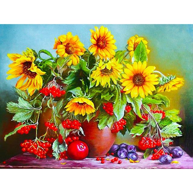 Full Round Drill 5D DIY Diamond Painting Flower Diamond Embroidery Sunflower Cross Stitch Round Mosaic Rhinestone Crafts Gift