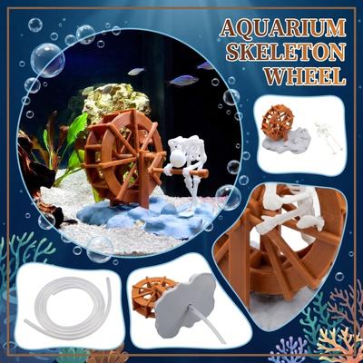 Ornamento de Aquário Roda d'Água Esqueleto, Decorativo Interativo -Movido Tanque de Peixes, Subaquático Engraçado Com Roda Móvel
