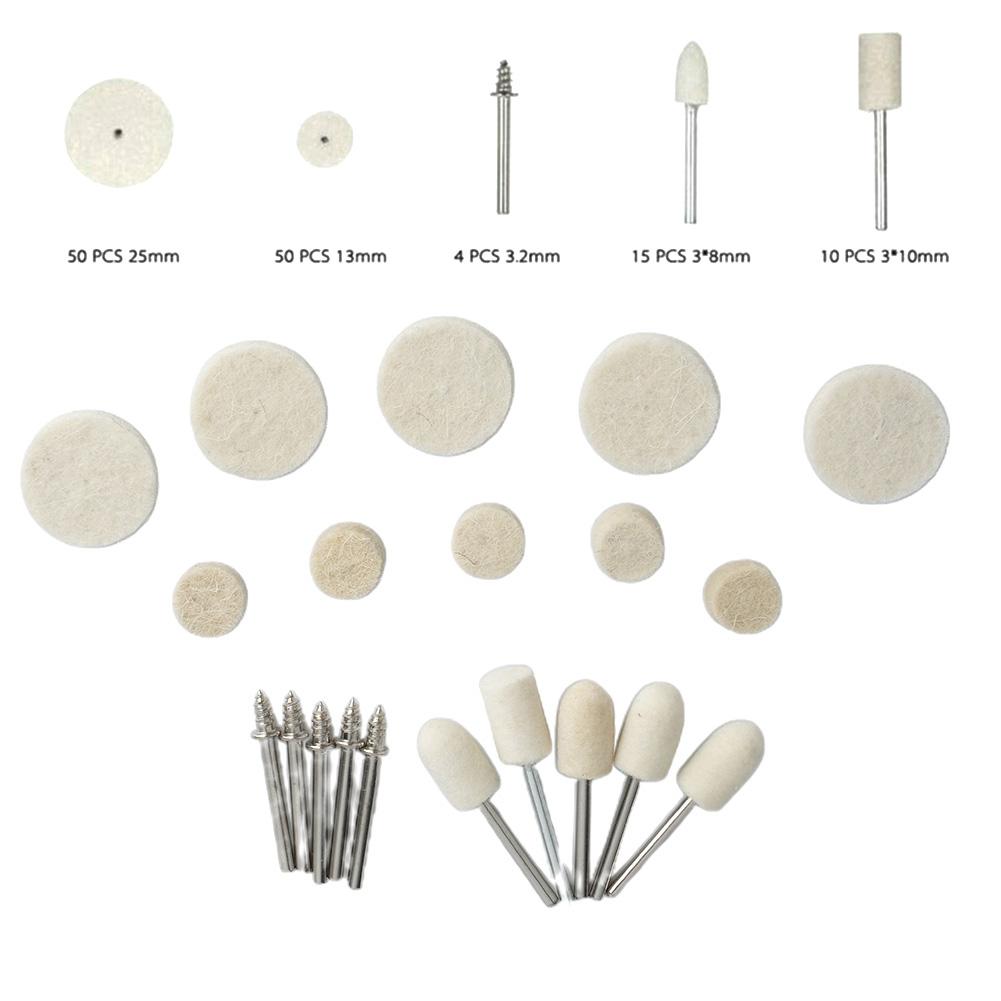 Wool Buffing Kit 129pcs for 3.175mm Rotary Tool for Polishing Metal and Wood Includes Various Felt Shapes and Sizes