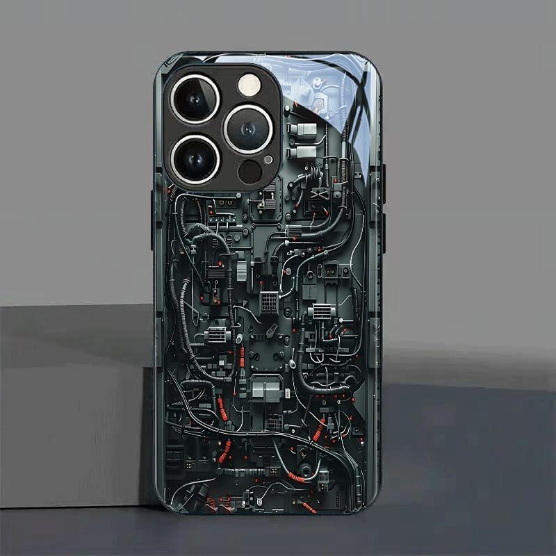 Creative Mechanical Circuit Pattern Phone Case For Samsung Galaxy S25 S24 S23 Ultra Plus FE Tempered Glass Black Cover