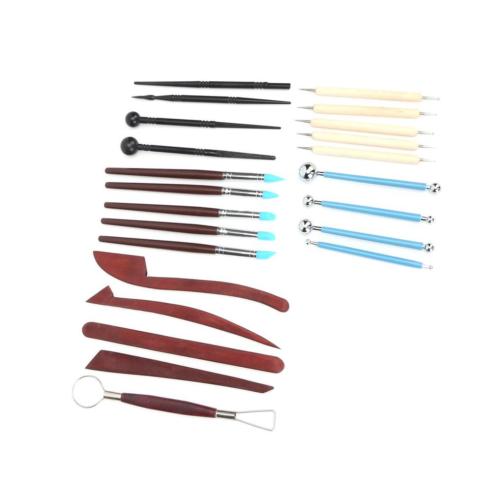 23 Pcs Pottery Tool Set Multipurpose Soft Clay Silicone Wood Auxiliary Carving Supplies