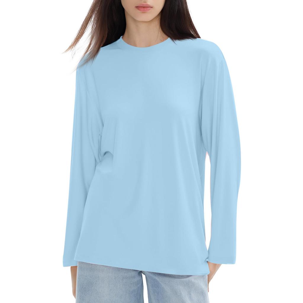 Women's Fashion Casual Long Sleeve Round Neck Pullover Top Blouse