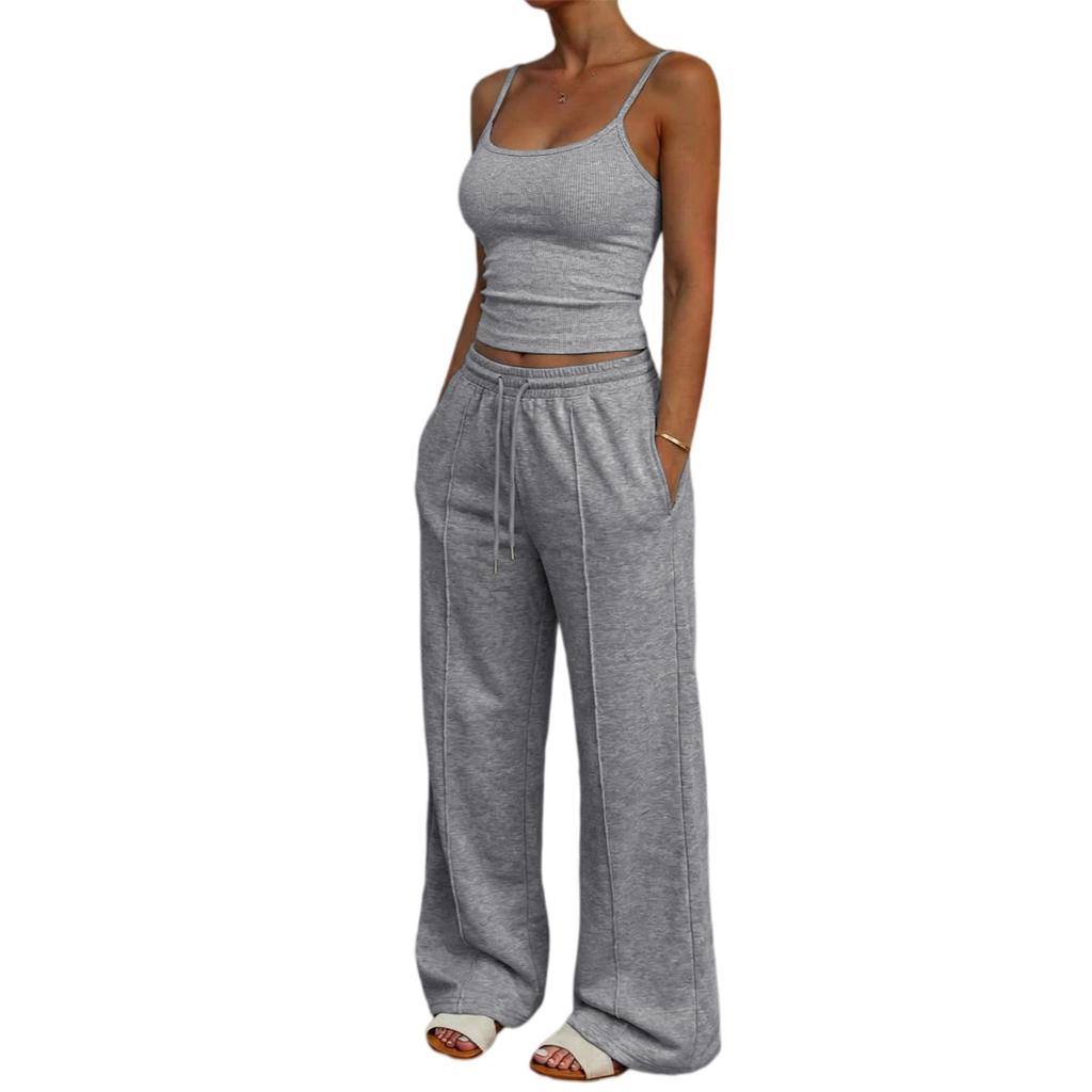 Summer Casual Vacation Camisole Sport Long Pants Set Women Summer Wear