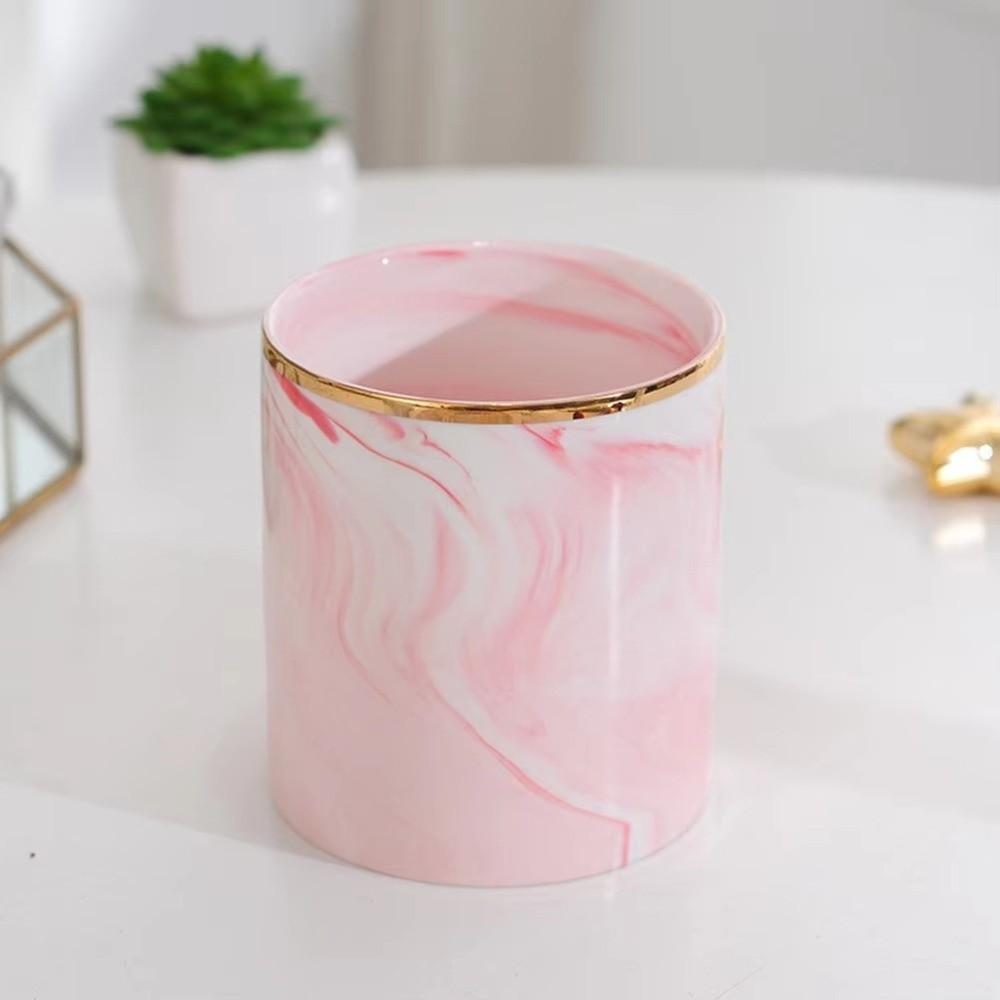 Smooth Finish Desktop Organizer Marble Ceramic Makeup Brush Holder Pencil Cup  for Home Office Desk