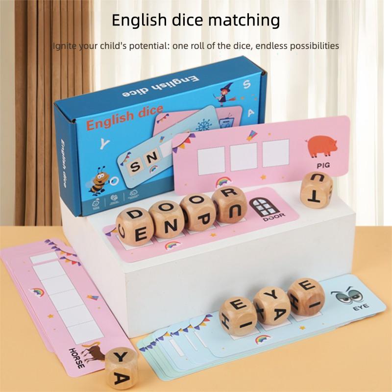 Fun digital English early childhood education toy, wooden dice learning games, math addition and subtraction, English vocabulary