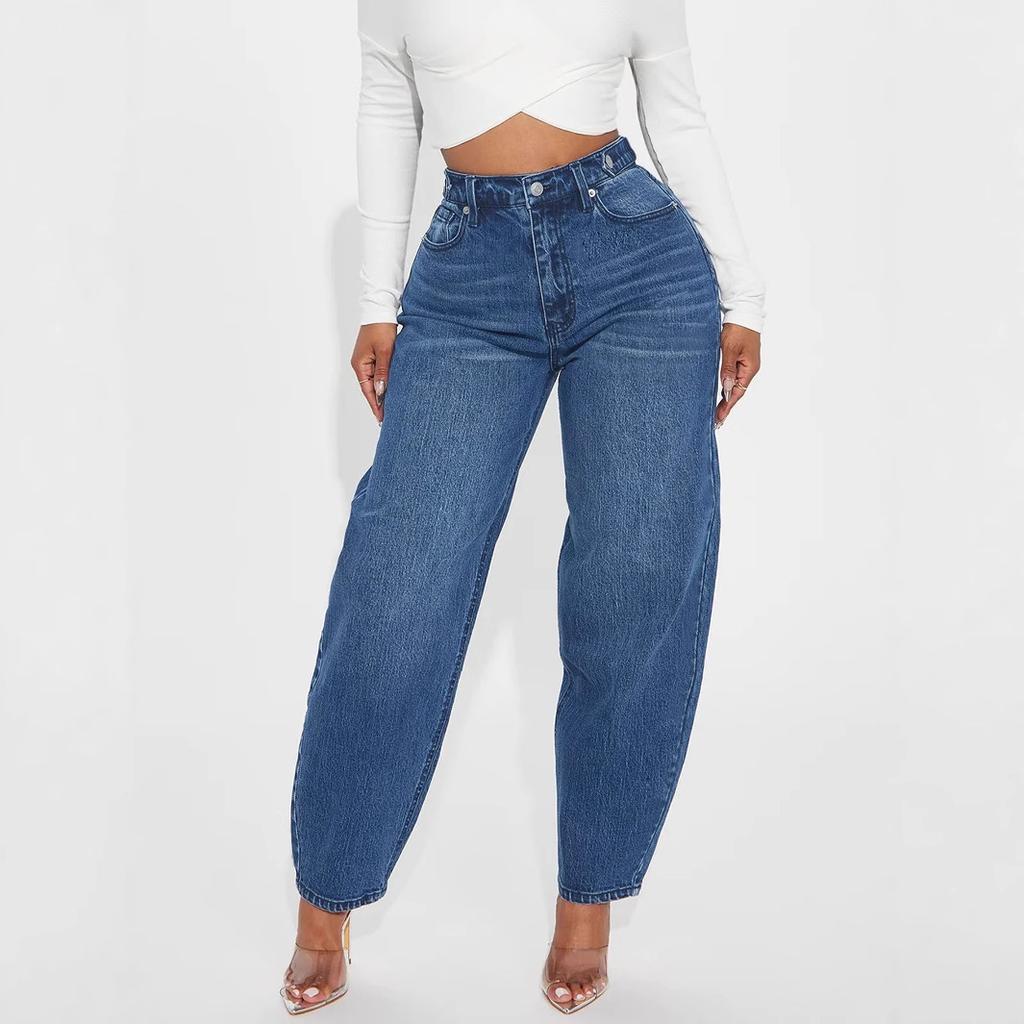 Women's Mid Rise Balloon Jeans Harem Carrot Denim Pants Vintage Washed Non-Stretch Loose Casual Long Trousers For Autumn Daily Wear
