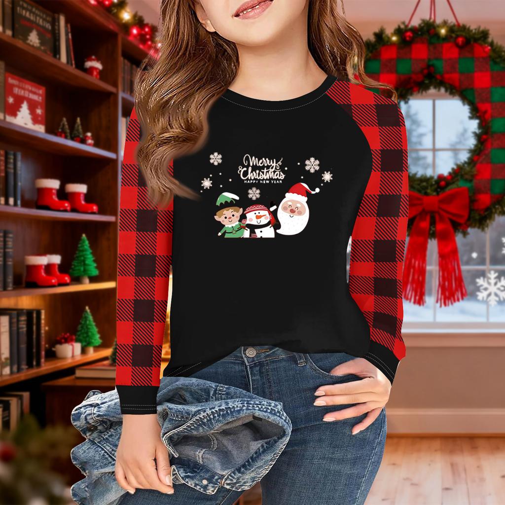 Girls Long Sleeve Christmas Day T Shirts Kids Fall Tops Crewneck Basic Tees 5-14Y