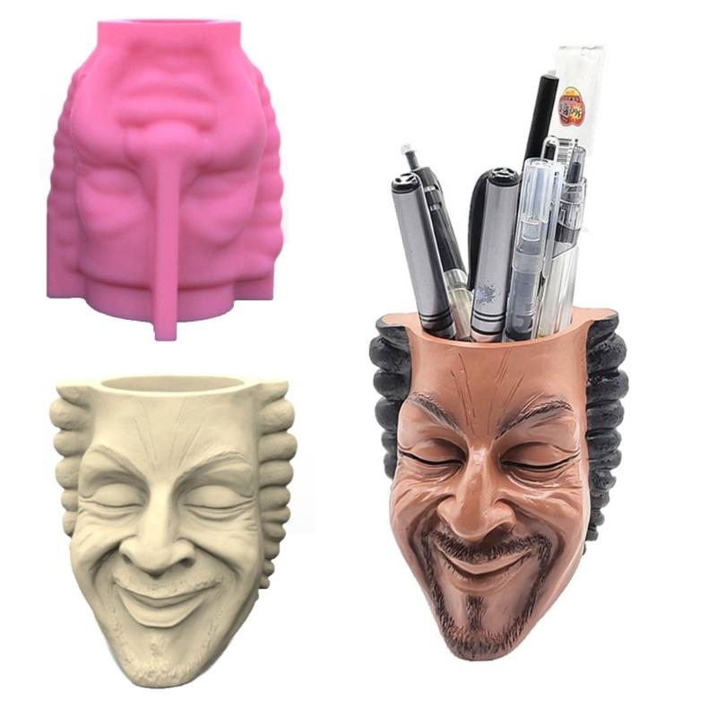 Unique Plant Flower Pot Mould Uncle Face Silicone Mold Succulent Planter Epoxy Resin Mold Garden Figurines Outdoor