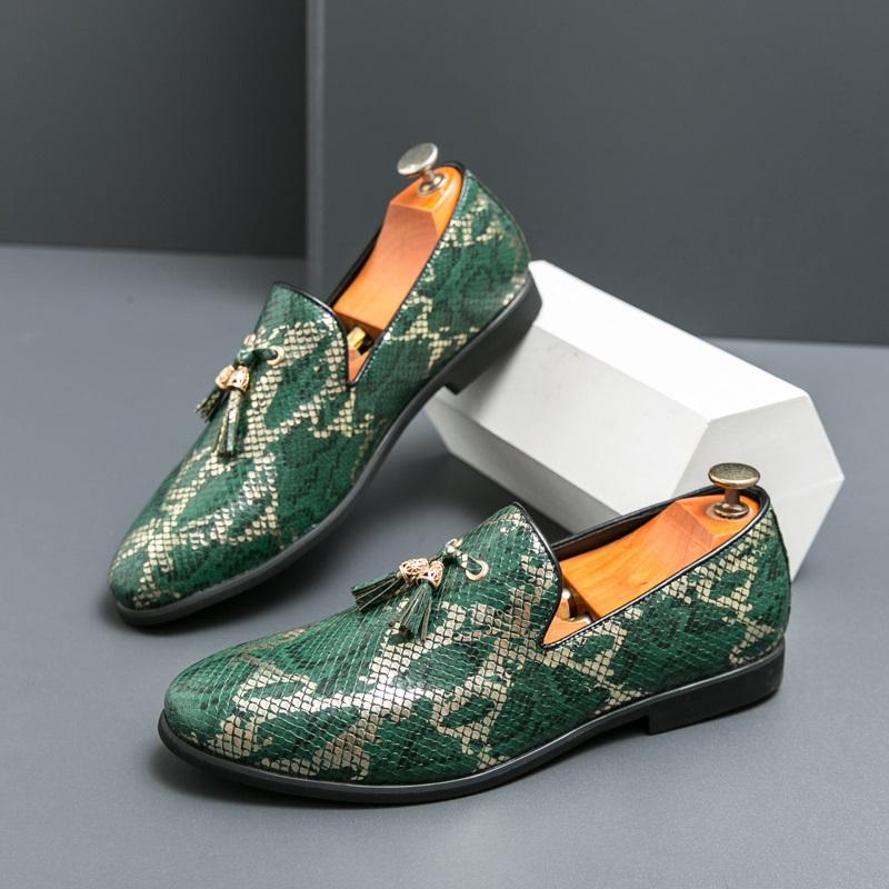 Schwarz Grün Quaste Formelle Slipper Herren Bequem Schlangenmuster Leder Für Männlich Flach Lässig Business Schuhe Zapatillas Hombre