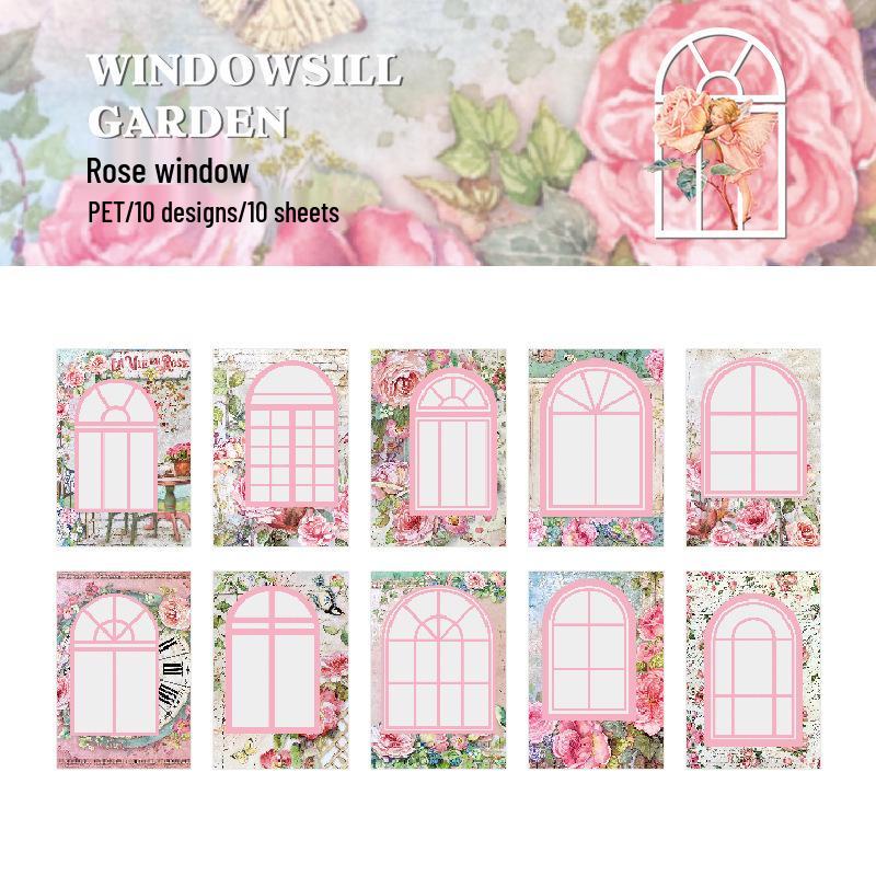 Beautiful Day PET Collage Cards: Window Sill Garden Theme Stickers - Creative Journal Decoration, 4 Styles
