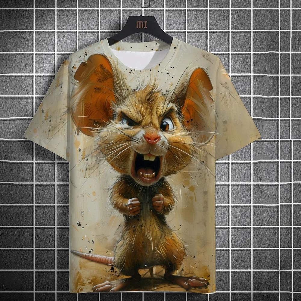 New Fashion Men's Casual T-shirt 3D Printing Fun Animal Print Short Sleeve Street Fashion Wolf Fox Print Round Neck Top