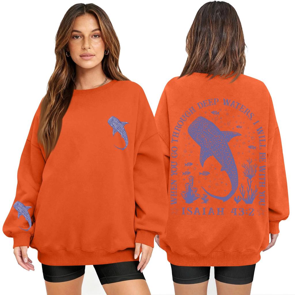 Women's Fashion Long Sleeve Print Round Neck Loose Pullover Sweater Top