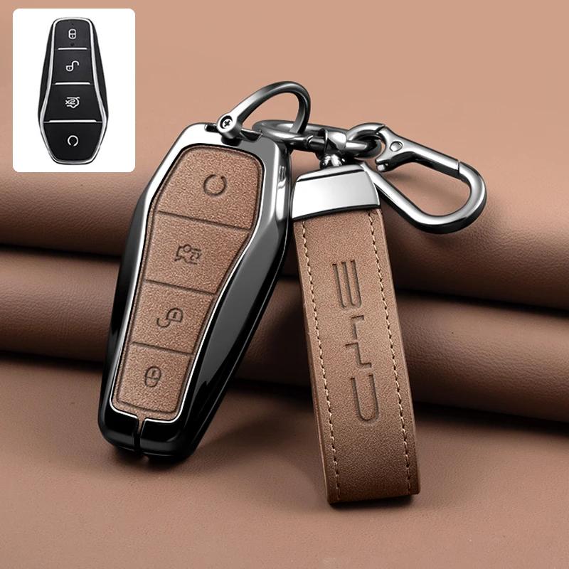 Interior Mouldings New Alloy Style Sheepskin Car Key Case Cover For BYD Song Pro Plus Max Dmi EV Seal Dolphin Remote Control Key