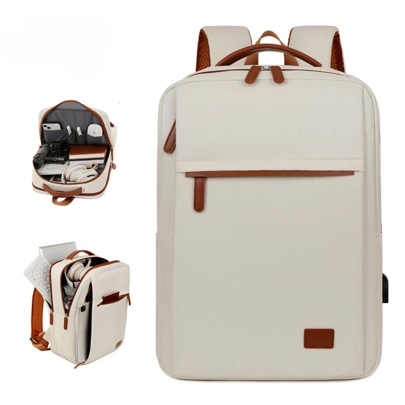 Mochila de Negócios Para Homens Mulheres Design Moderno Mochila para Laptop de 15,6 Polegadas Azul Bege Mochila Escolar para Estudantes Mochila de Embarque Masculina