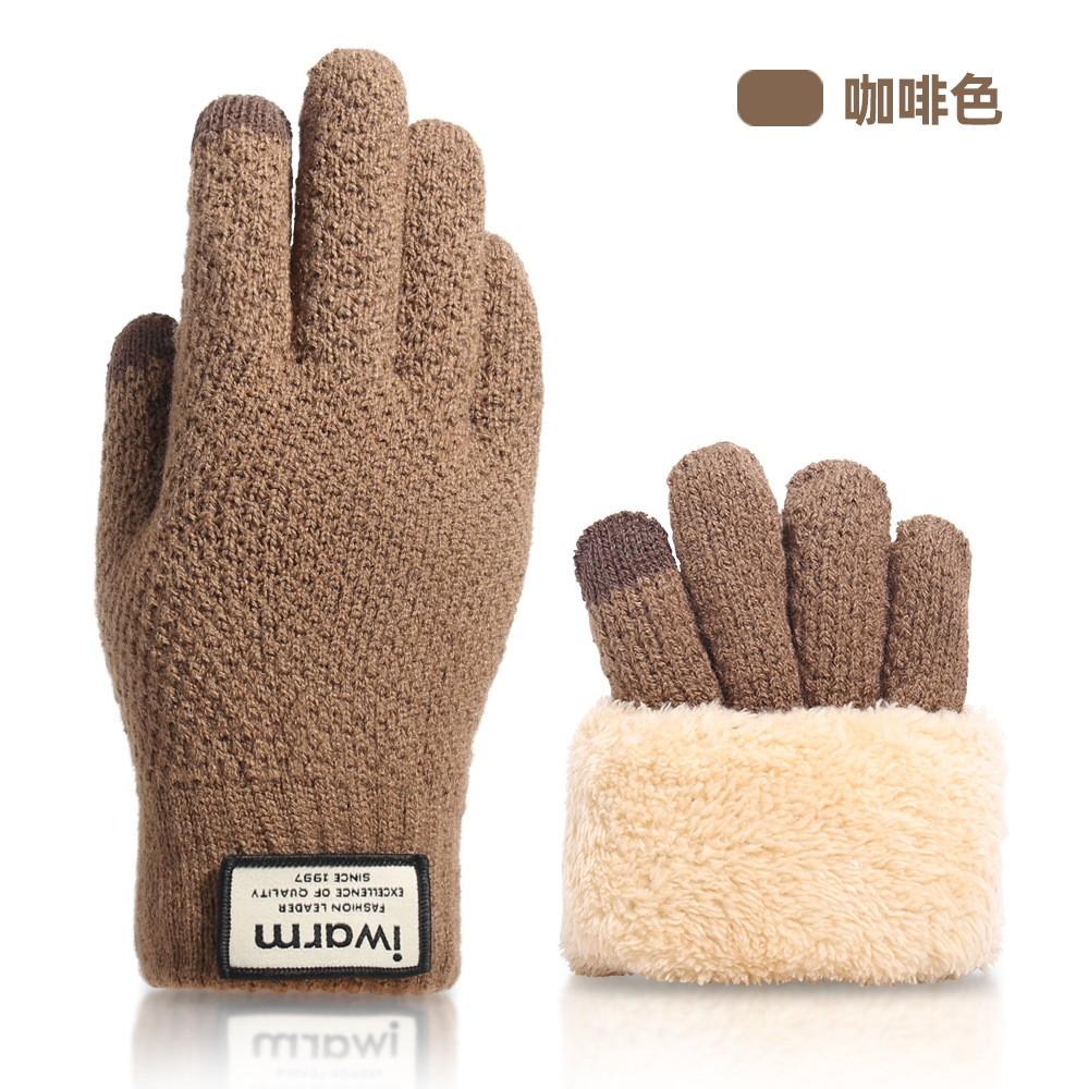 Woolen Knitted Screen Gloves For Men, Winter Fleece Thickened Outdoor Cold-proof And Warm Gloves