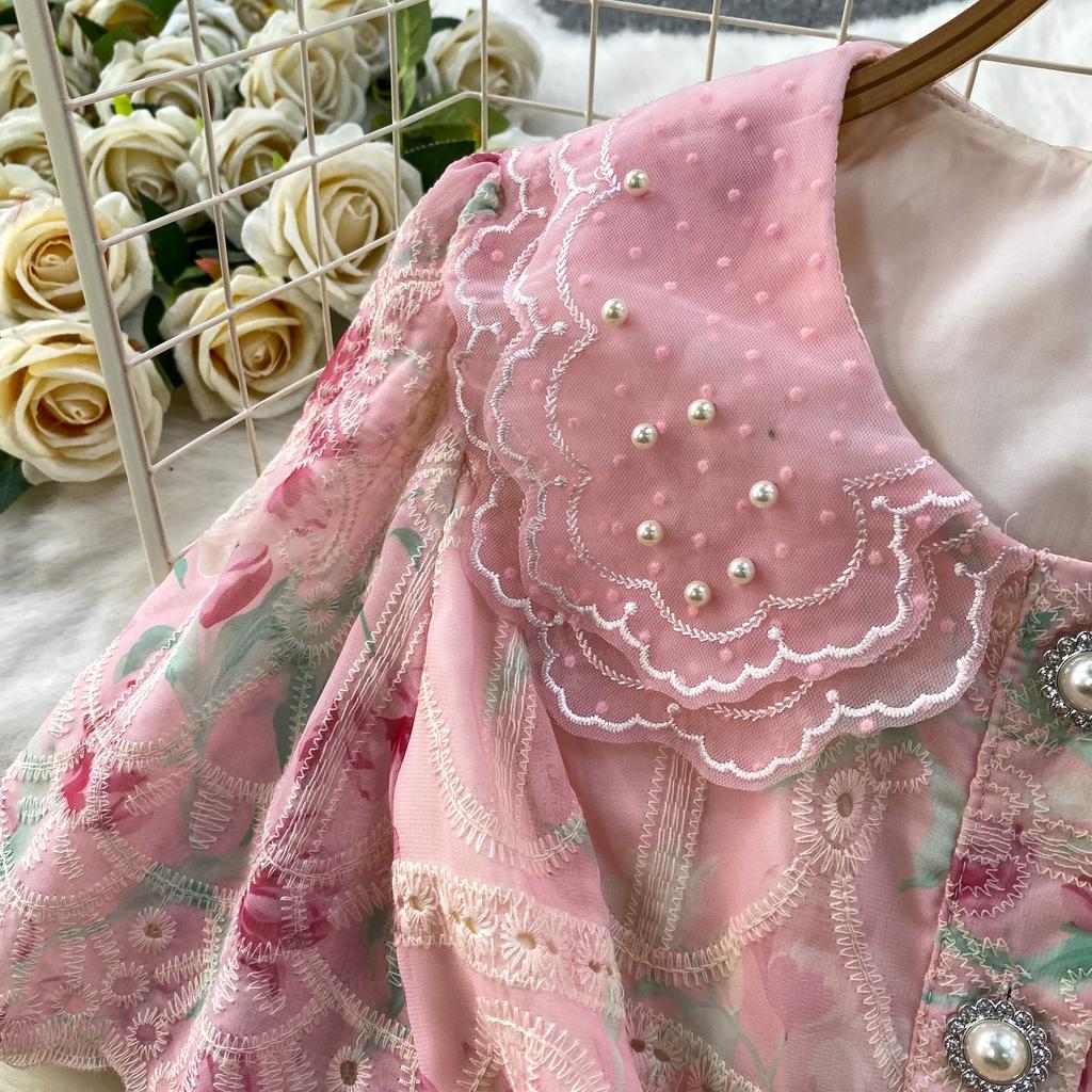 Elegant 2 Piece Set Women Summer Spring Floral Print Embroidery Prom Evening Party Long Dress Suits Crop Top Skirts Suits