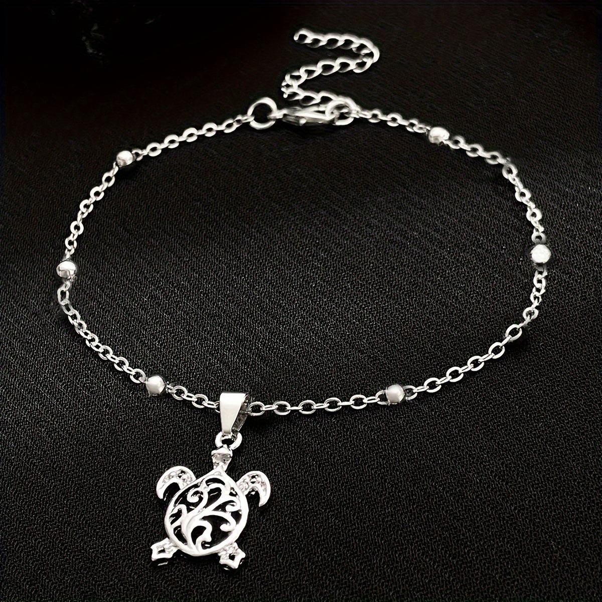 

Creative Cute Sliver Color Oval Beads Chain Hollow Out Turtle Anklets for Women Beach Vacation Fashion Retro Jewelry Accessories